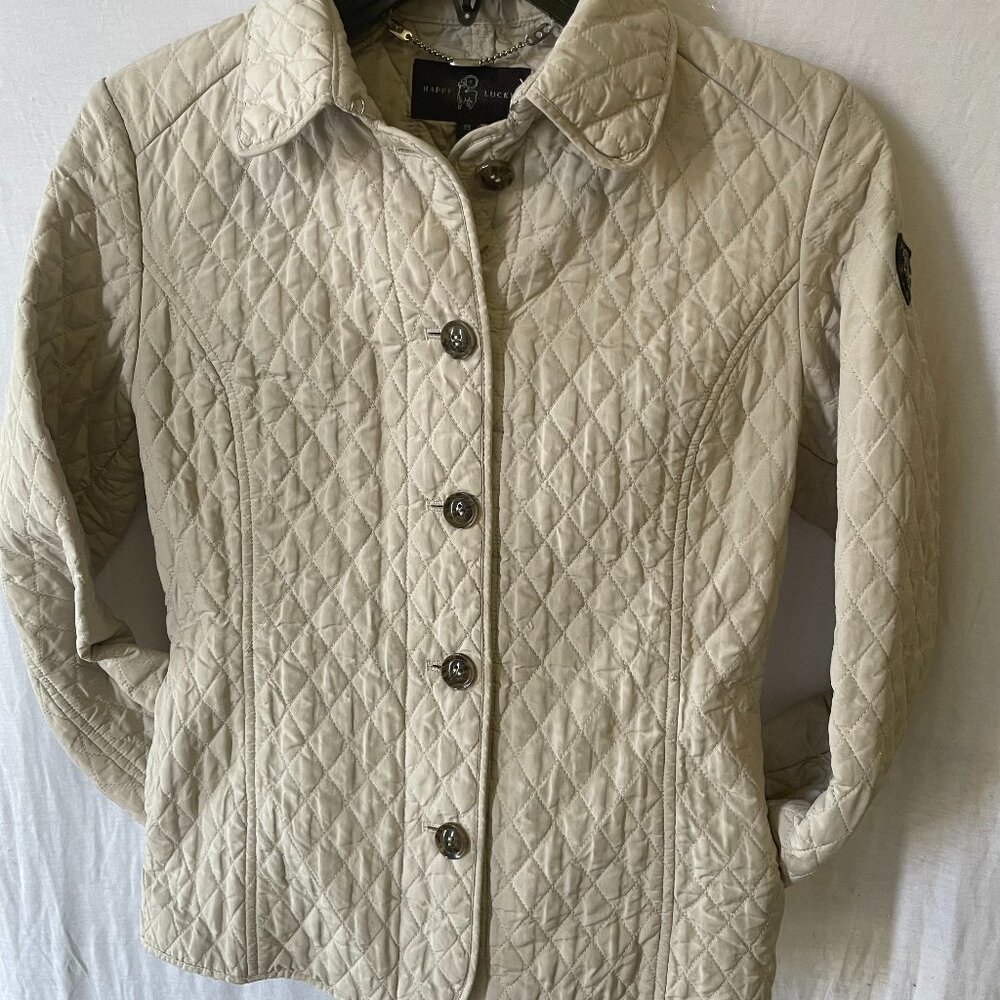 Happy Goat Lucky Women’s Beige Quilted Button-Front Jacket – Size XS